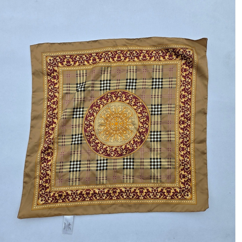 Kathie Lee Collection Scarf Gold Plaid Baroque Medallion Square Made in Italy